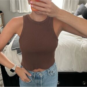 Wild Fable Ribbed Racer Front Tank Top in Brown, S